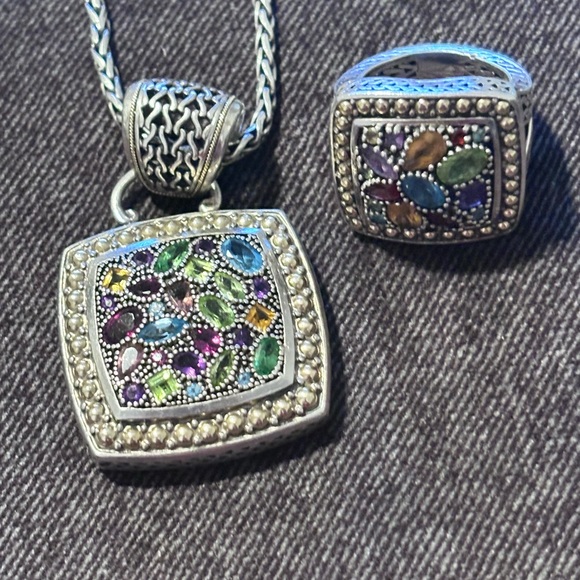 Balissima by EFFY Multi-Stone Ring & Necklace Square Pendant Set - Picture 6 of 12